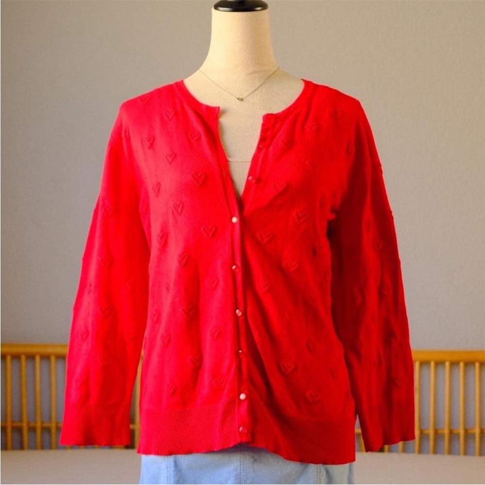 Cable & Gauge Red Knit Heart Design Cardigan